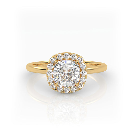 Solitaire Ring with Halo The Cushion Solitaire Yellow