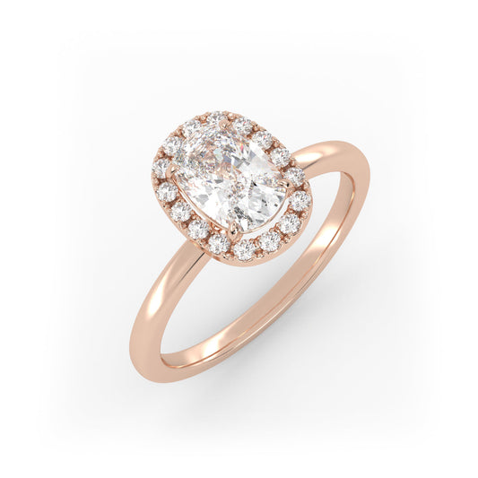 Solitaire Ring with Halo The Elongated Cushion Solitaire Rose