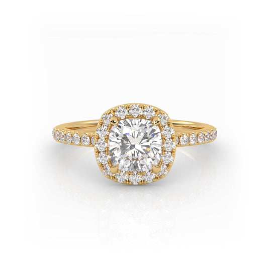 Solitaire Ring with halo & pave band The Cushion Solitaire Yellow