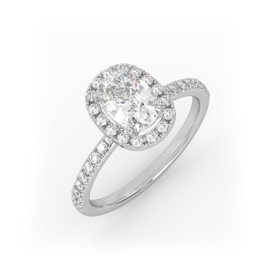 Solitaire Ring with halo & pave band The Elongated Cushion Solitaire White