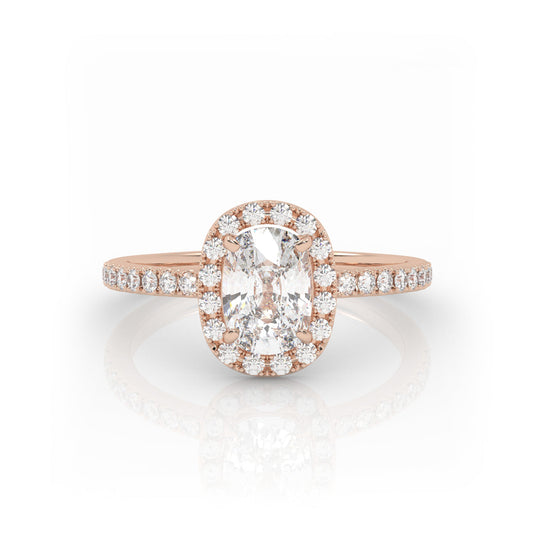 Solitaire Ring with halo & pave band The Elongated Cushion Solitaire Rose