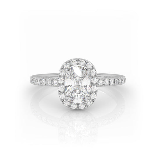 Solitaire Ring with halo & pave band The Elongated Cushion Solitaire White