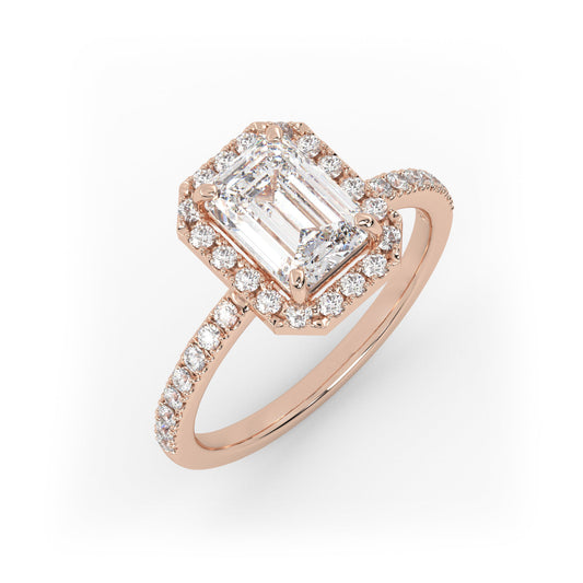Solitaire Ring with halo & pave band The Emerald Solitaire Rose