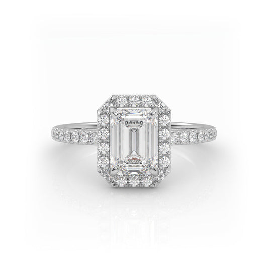 Solitaire Ring with halo & pave band The Emerald Solitaire White