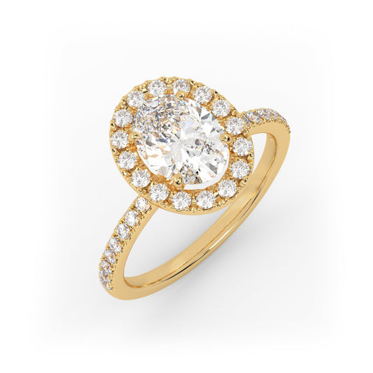 Solitaire Ring with halo & pave band The Oval Solitaire Yellow