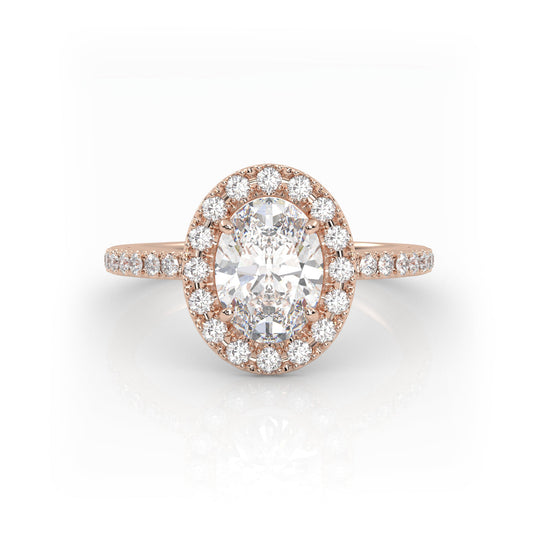 Solitaire Ring with halo & pave band The Oval Solitaire Rose