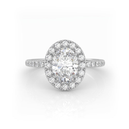 Solitaire Ring with halo & pave band The Oval Solitaire White