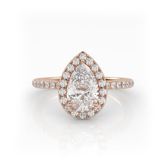 Solitaire Ring with halo & pave band The Pear Solitaire Rose
