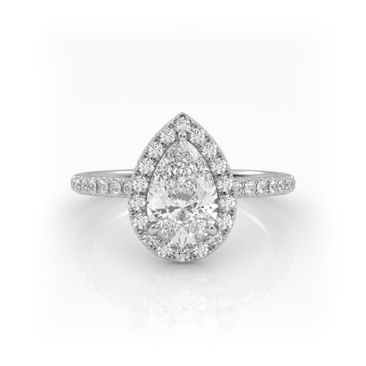 Solitaire Ring with halo & pave band The Pear Solitaire White