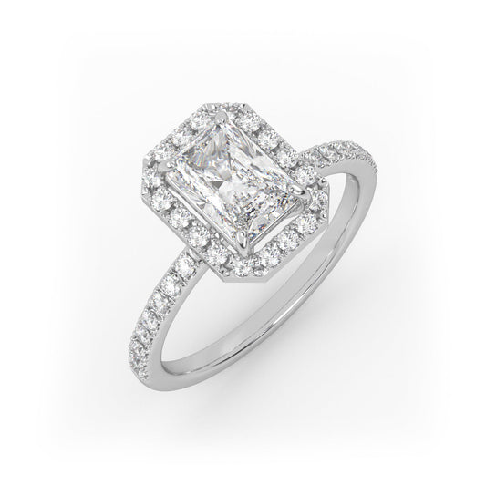 Solitaire Ring with halo & pave band The Radiant Solitaire White