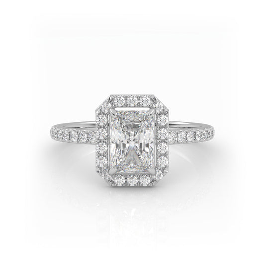 Solitaire Ring with halo & pave band The Radiant Solitaire White