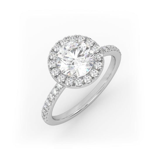 Solitaire Ring with halo & pave band The Round Solitaire White