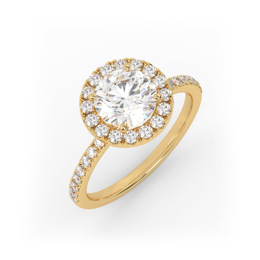 Solitaire Ring with halo & pave band The Round Solitaire Yellow