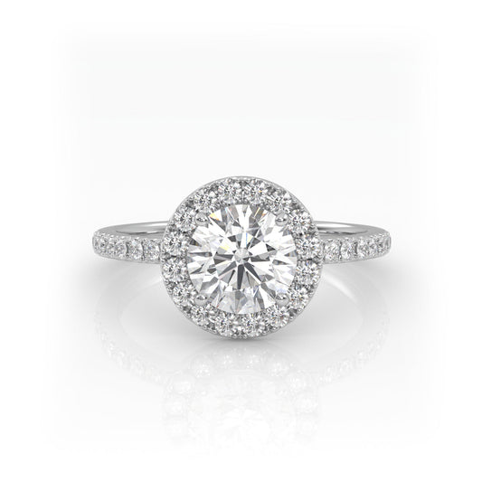 Solitaire Ring with halo & pave band The Round Solitaire White
