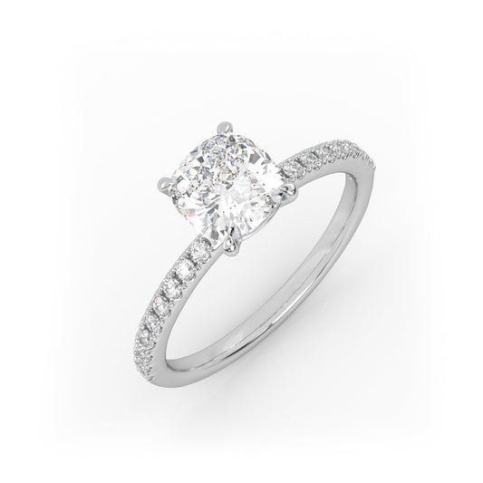 Solitaire Ring with pave band The Cushion Solitaire White