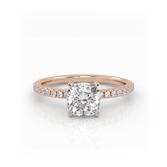 Solitaire Ring with pave band The Cushion Solitaire Rose