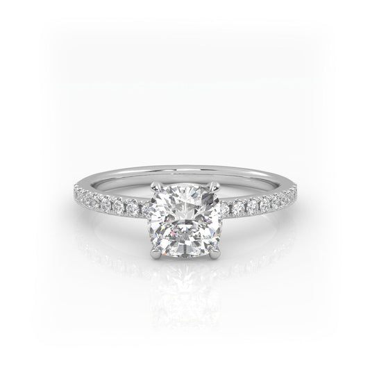 Solitaire Ring with pave band The Cushion Solitaire White