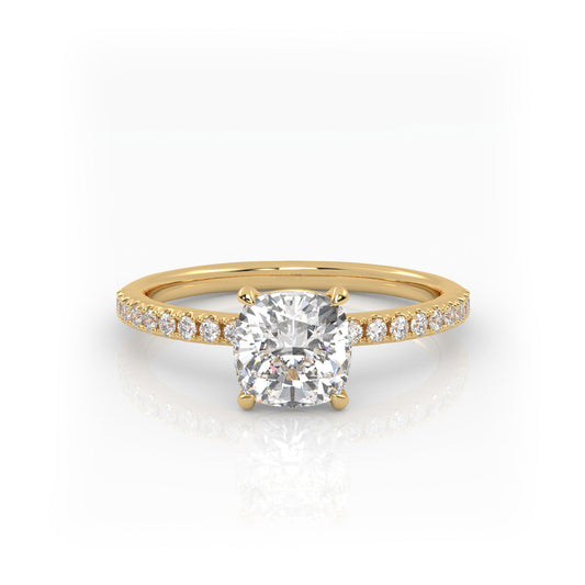 Solitaire Ring with pave band The Cushion Solitaire Yellow