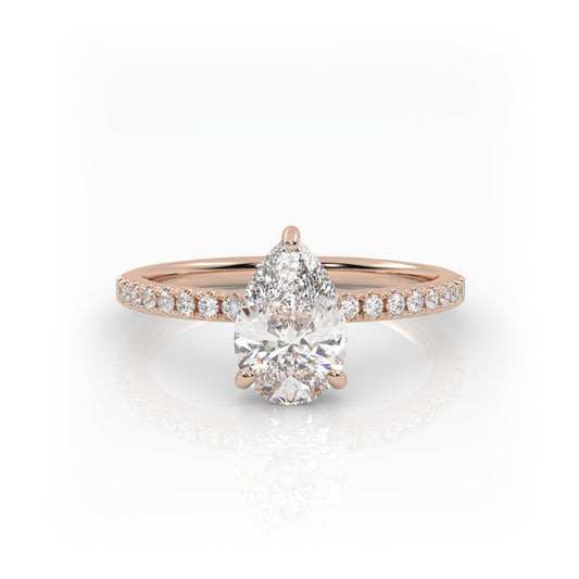 Solitaire Ring with pave band The Pear Solitaire Rose