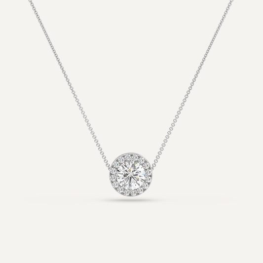 Necklace-Round Diamond with Diamond Halo--1 carat-White,1 carat, White