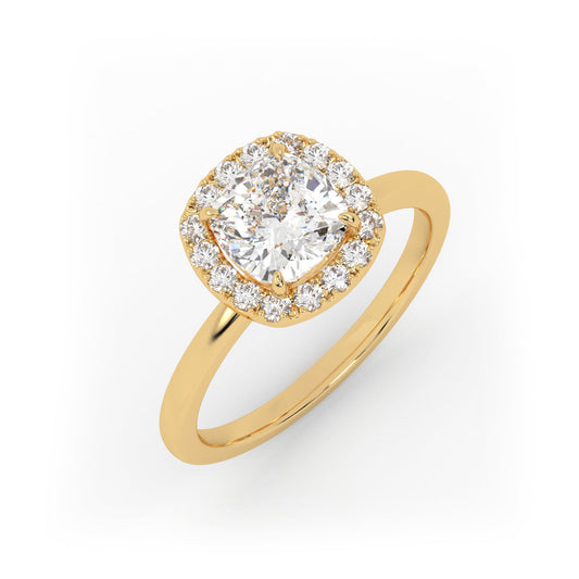 Solitaire Ring with Halo The Cushion Solitaire Yellow