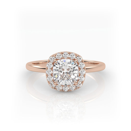 Solitaire Ring with Halo The Cushion Solitaire Rose