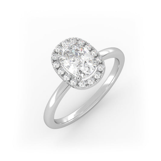 Solitaire Ring with Halo The Elongated Cushion Solitaire White