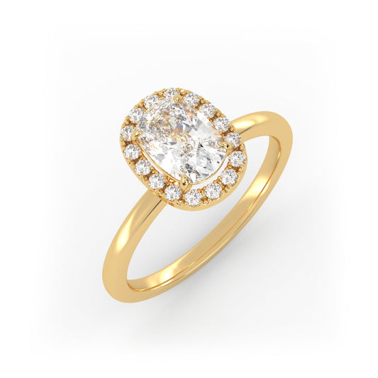 Solitaire Ring with Halo The Elongated Cushion Solitaire Yellow