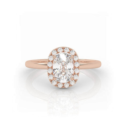 Solitaire Ring with Halo The Elongated Cushion Solitaire Rose