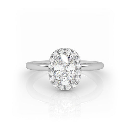Solitaire Ring with Halo The Elongated Cushion Solitaire White