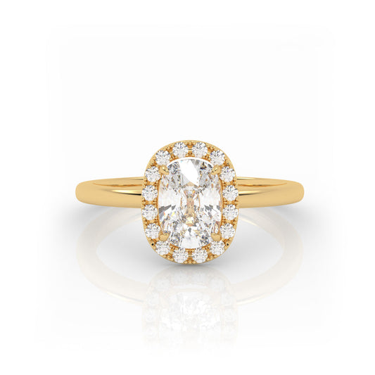 Solitaire Ring with Halo The Elongated Cushion Solitaire Yellow