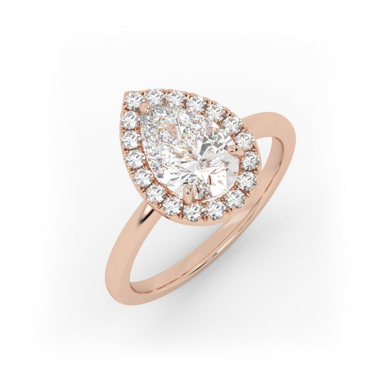 Solitaire Ring with Halo The Pear Solitaire Rose
