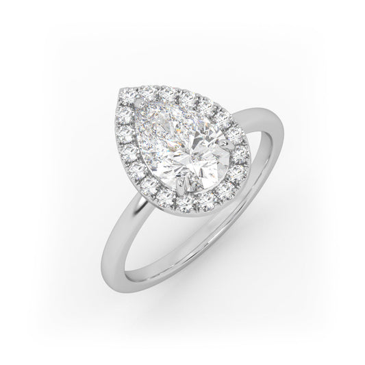 Solitaire Ring with Halo The Pear Solitaire White
