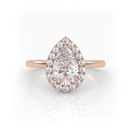 Solitaire Ring with Halo The Pear Solitaire Rose