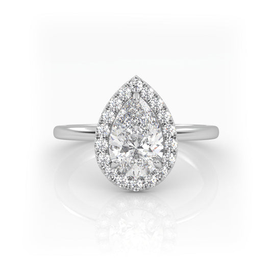 Solitaire Ring with Halo The Pear Solitaire White