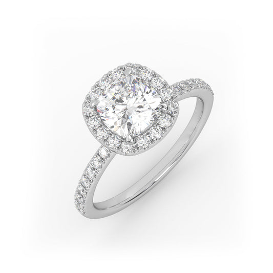 Solitaire Ring with halo & pave band The Cushion Solitaire White