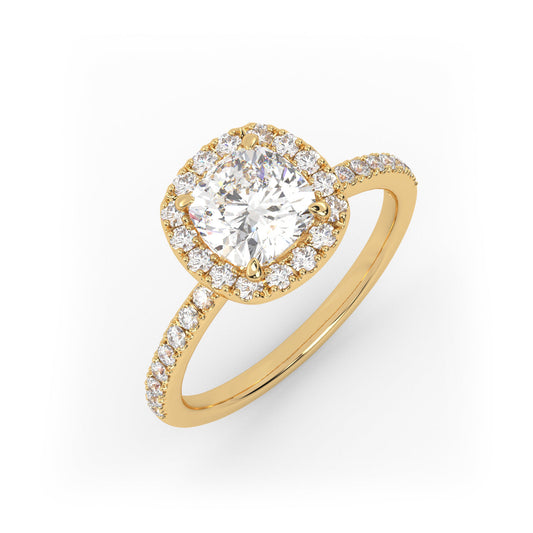 Solitaire Ring with halo & pave band The Cushion Solitaire Yellow