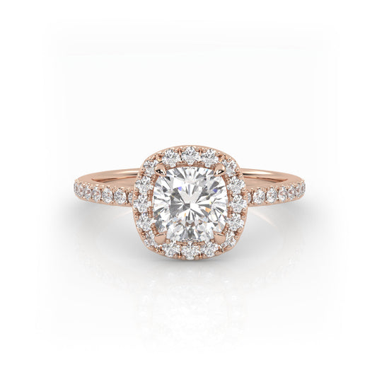 Solitaire Ring with halo & pave band The Cushion Solitaire Rose