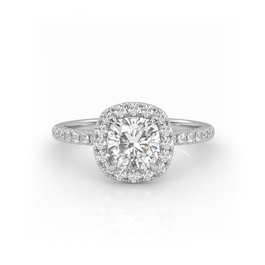 Solitaire Ring with halo & pave band The Cushion Solitaire White