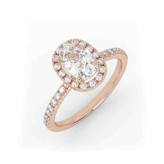Solitaire Ring with halo & pave band The Elongated Cushion Solitaire Rose
