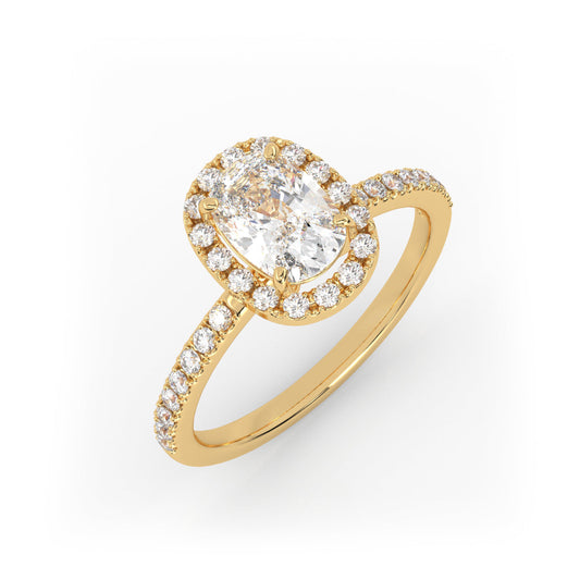 Solitaire Ring with halo & pave band The Elongated Cushion Solitaire Yellow