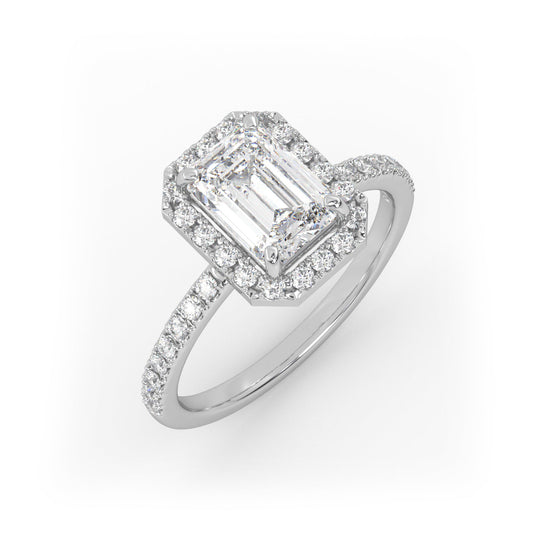 Solitaire Ring with halo & pave band The Emerald Solitaire White