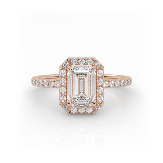 Solitaire Ring with halo & pave band The Emerald Solitaire Rose