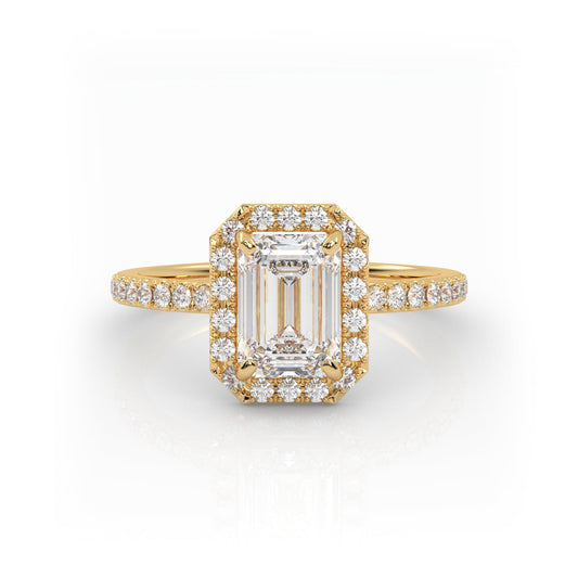 Solitaire Ring with halo & pave band The Emerald Solitaire Yellow