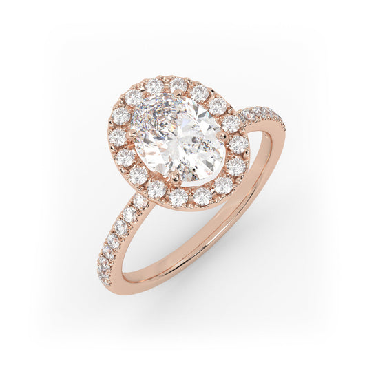 Solitaire Ring with halo & pave band The Oval Solitaire Rose