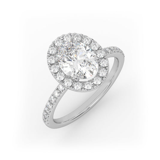 Solitaire Ring with halo & pave band The Oval Solitaire White