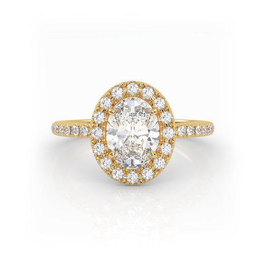Solitaire Ring with halo & pave band The Oval Solitaire Yellow