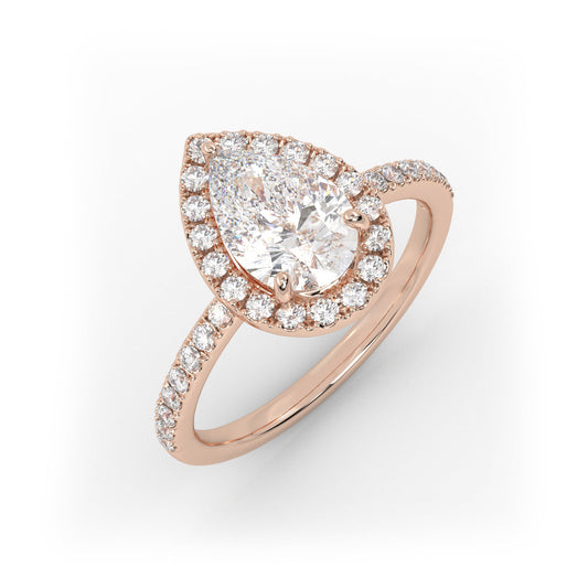 Solitaire Ring with halo & pave band The Pear Solitaire Rose