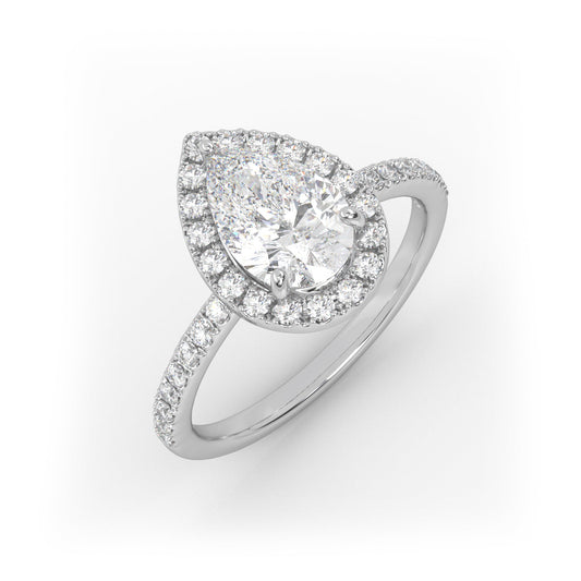 Solitaire Ring with halo & pave band The Pear Solitaire White