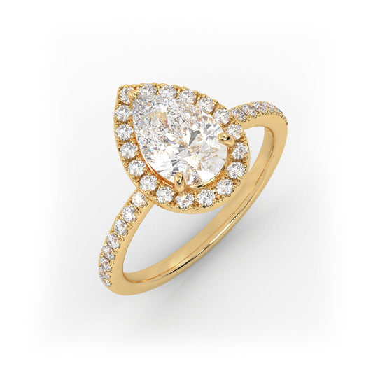 Solitaire Ring with halo & pave band The Pear Solitaire Yellow